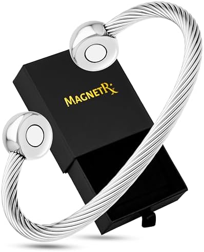MagnetRX® Twisted Cable Magnetic Bracelet Cuff (Silver, Large) by MagnetRX