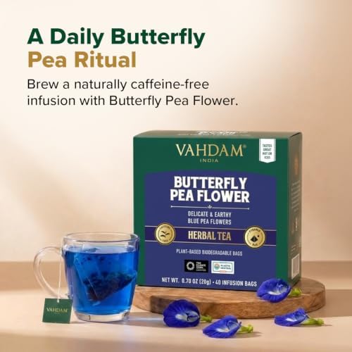 VAHDAM, Butterfly Pea Flower Tea Bags (40 Pyramid Teabags) Vegan, Non-GMO | Delicate & Earthy | Direct From Source - Plant Based Biodegradable Tea Bags | Brew Iced Tea, Cooking, Mocktails & Cocktails - Image 4