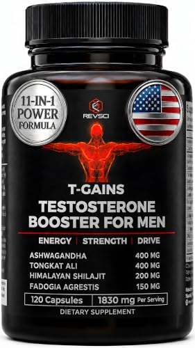 Testosterone Booster for Men (120 Caps) - T-GAINS TRT Testosterone Supplement for Men - Boosts Muscle Growth, Strength, Energy & Endurance - Prime Total Test Booster & Max Anabolic Estrogen Blocker by RevolutionScience