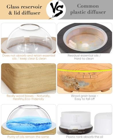 Glass Dome Essential Oil Diffuser with Glass Reservoir & Wood Base-No Plastic, 200ml Ultrasonic Diffuser for Aromatherapy with Timer 7 Color Light Auto-Off for Home Office Yoga Pilates - Image 3