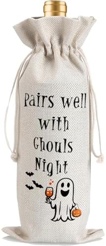 1Pcs Ghouls Night Gifts Wine Bag,Halloween Wine Bag,Happy Halloween Gifts Party Decorations for Women Menwith 1Pcs Kraft Blessing Cards and natural jute rope - Image 6