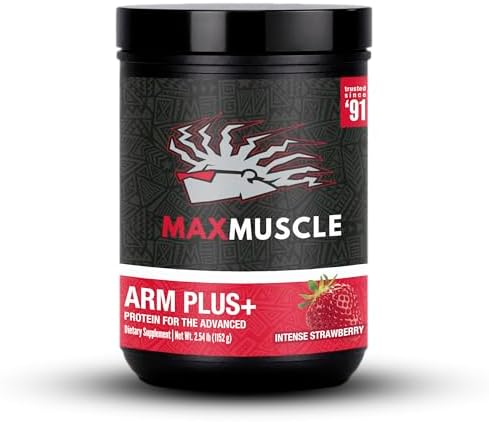 Max Muscle Arm Plus+ Anabolic Recovery Matrix | 25g Protein, 8g Bcaas, 3g Creatine Monohydrate | Whey Protein, Amino Acids, Antioxidants, Glutamine, Electrolytes (Intense Strawberry, 2.54 lb) by MaxMuscleNutrition