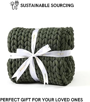 YnM Chunky Throw Blanket, Medium-Weight, Hand Knitted, Skin Friendly, Ventilated and Breathable, Machine Washable, Home Décor Piece for Couch, Sofa and Bed (Olive, 50x70 Inch) - Image 6