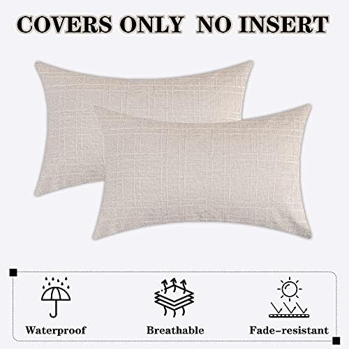 Kevin Textile Outdoor Waterproof 12”x20” Lumbar Pillow Covers 2 Pack, Beige - Image 6