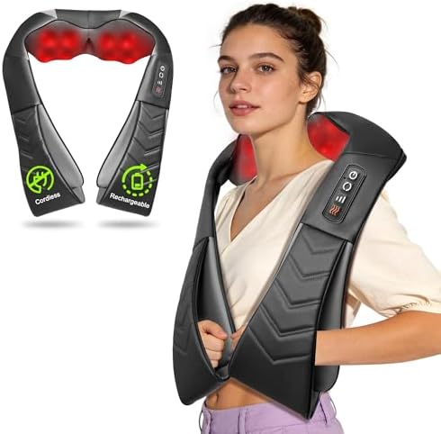 UFFAE Cordless Shiatsu Neck and Back Massager with Heat, Electric Deep Tissue Kneading Neck and Shoulder Massage, Best Gifts for Women Men Mom Dad Mothers Fathers Day Birthday Gift, Black (Cordless by UFFAE
