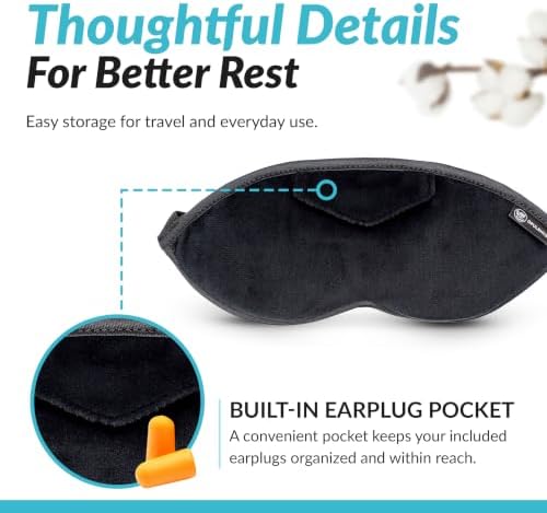 Dream Essentials Opulence Micro Plush Sleep Mask, Black Velvet Eye Mask for Sleeping with Earplugs, Front Pocket, Adjustable Strap, Soft Cotton Lining, Light Blocking Travel Accessory for Night Rest - Image 7