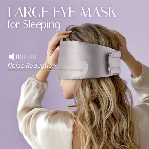 Silk Sleep Mask Soft Pressureless: 100% Mulberry Silk for Eye Skin Anti Wrinkles, Large Size for Total Blackout, Adjustable Wide Velcro Ear Cover - Image 6