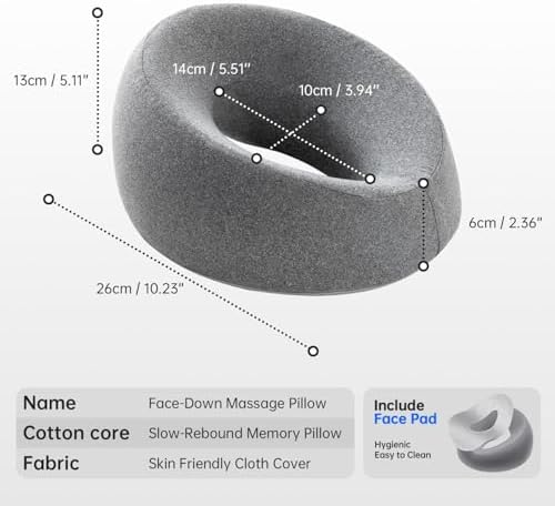 xiaomubiao Face Down Pillows for Massage Table, Massage Headrest for Bed, Face Pillow for Stomach Sleeping, BBL Pillow After Surgery Post Eye Surgery & Vitrectomy Recovery, Removable Cover Grey - Image 2