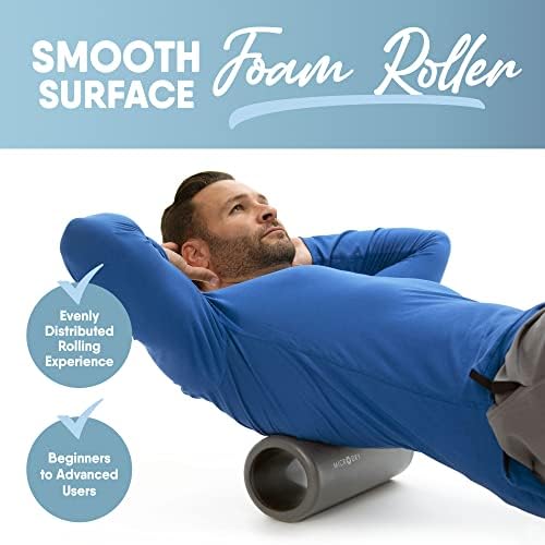 MICRODRY Deluxe Fitness Foam Back Roller for Muscle Relief, Roller for Yoga, Stretching, Deep Tissue Firm Massage & Trigger Point Release, Exercise Workout at Home or Gym, 13x5.3, Light Grey - Image 2