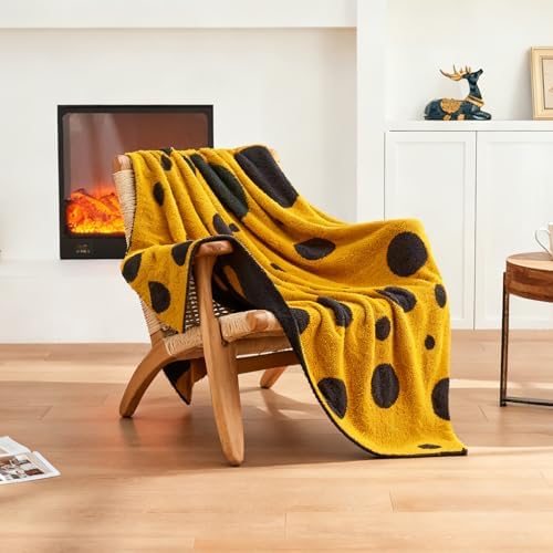 CozeCube Reversible Knit Throw Blanket, Yellow Black Polka Dot, 50"x60" - Image 6