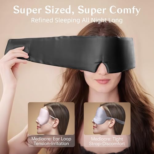 Silk Sleep Mask for Women and Men, Side Sleeper, 22 Momme Pure Mulberry Silk Total Blackout 100% Mulberry Eye Mask with Adjustable Headband Full Size, Eye Masks for Sleeping and Travel - Image 2