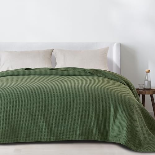 100% Cotton Green Blanket Twin Size for Bed - Breathable and Soft, Waffle Weave for Summer Spring, 90x66 Inches (Forest Green) - Image 6