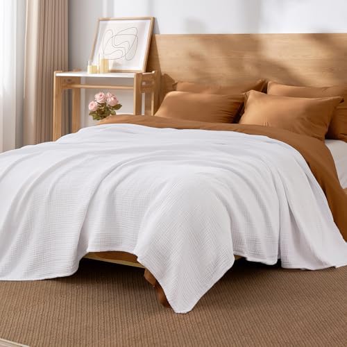 David's Home 100% Cotton Muslin Blanket Twin Size for College Dorm, 4-Layer Soft Breathable Lightweight Comfy Cozy Throw Guaze for Hot Sleepers, 3D Bubble Room Decor for Bed, Giftable, White, 66"x90" - Image 6