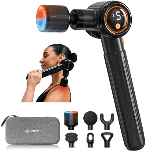NAPRE Massage Gun with Heat and Cold,Massage Gun Deep Tissue with Extension Handle & 3 Adjustable Angles,Handheld Percussion Back Massager for Muscle/Neck/Body Pain Relief,6 Heads,with Case by Napre