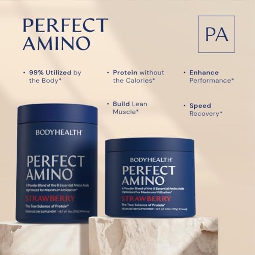 BodyHealth PerfectAmino Powder - BCAA and EAA Powder for Pre and Post Workout - Amino Acid Energy Drink for Men and Women to Support Lean Muscle and Recovery - Strawberry - 60 Servings - Image 3