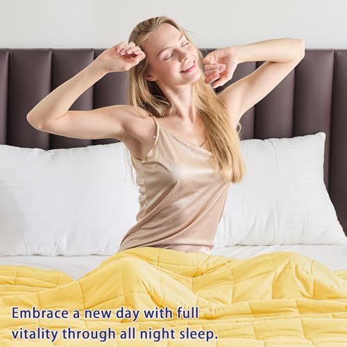 yescool Weighted Blanket for Adults (15 lbs, 48" x 72", Yellow) Cooling Heavy Blanket for Sleeping Perfect for 160-180 lbs, Twin Size Breathable Blanket with Premium Glass Bead, Machine Washable - Image 5