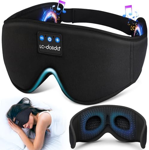 LC-dolida Sleep Headphones, 3D Sleep Mask Bluetooth Wireless Music Eye Mask, Sleeping Headphones for Side Sleepers Sleep Mask with Bluetooth Headphones Ultra-Thin Stereo Speakers Perfect for Sleeping by LC-dolida