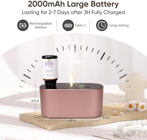 Lecdura Waterless Diffuser for Essential Oil, Battery Operated Scent Air Aromatherapy Diffuser, Mini Aroma Diffusers with 3 Intermittent Mist Modes, Cycle Start for Home Office Bedroom - Rose Gold - Image 4