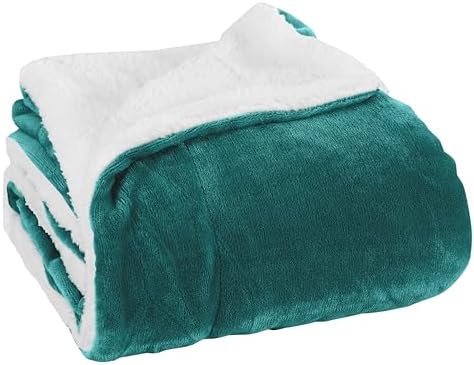 Elegant Comfort Luxury Ultra-Plush Velvet Touch Fleece Throw Soft, Warm, Cozy| Micromink Sherpa-Backing Reversible Blanket for Bed, Sofa and Couch, Solid Turquoise by ELEGANTCOMFORT