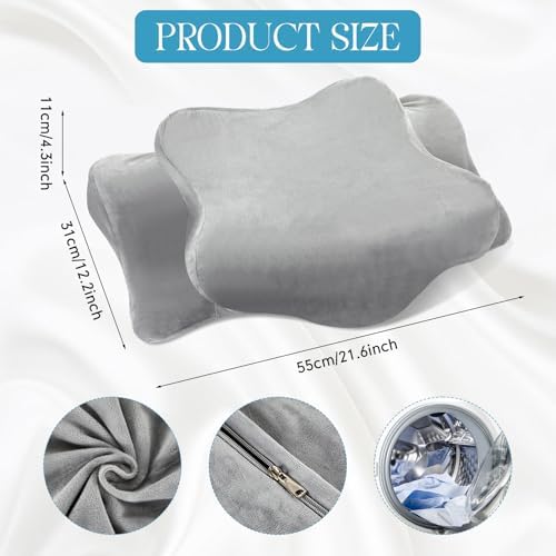 Hahafelt Cervical Neck Pillow Case Plush with Zipper, Gray, Standard Size - Image 2