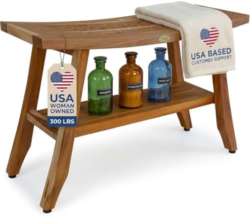 EcoDecors Satori 34-Inch Natural Teak Shower Bench, Waterproof by EcoDecors