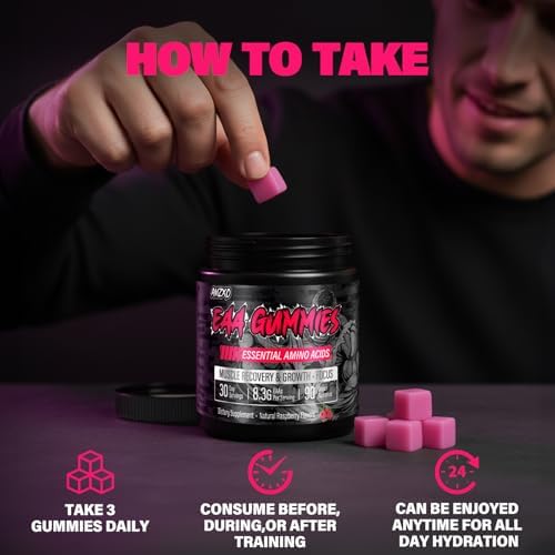EAA Gummies - 2:1:1 BCAA Formula (8300mg) - Essential Amino Acids for Muscle Recovery & Endurance - Non-GMO, Gluten Free, Sugar Free, Vegetarian, Raspberry Flavor - 90 Count - Image 4