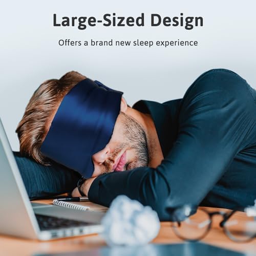 Silk Sleep Mask for Women Men Satin, ATreebag Eye Sleeping Mask & Blindfold with Adjustable Strap, Large Size, 1 PC Navy Blue - Image 2