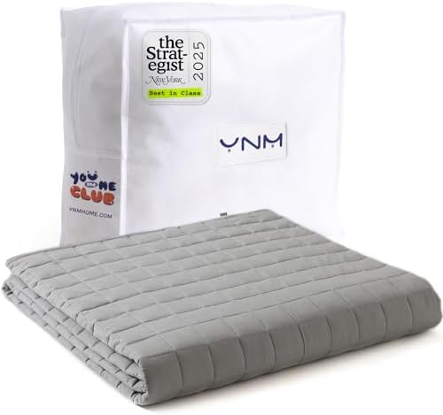 YnM 25lbs Weighted Blanket for Adults, Cotton Heavy Bed Throw Blanket with Cooling Glass Beads for All Season Use, Ideal for One Person of 240lbs (60x80 Inches, Queen Bed, Light Grey) by YNM