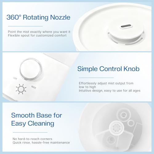 Cool Mist Humidifier for Bedroom, 3L Top Fill Ultrasonic Air Humidifier with Adjustable Knob Control, Quiet Operation, Auto Shut-Off, BPA-Free for Home, Baby, Office, Plants 6L - Image 7