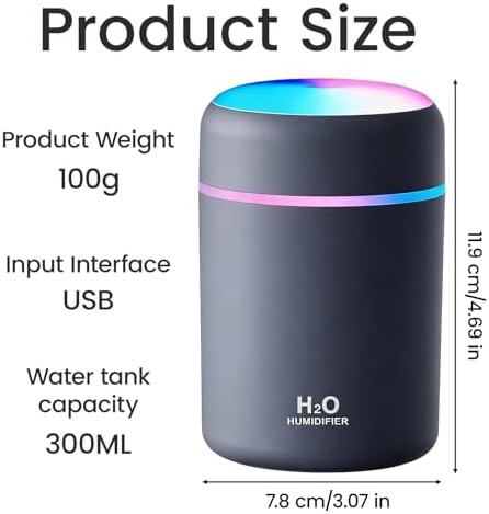 Portable Colorful Cool Mini Humidifier,Aroma Essential USB Personal Desktop Humidifier,. Perfect for Bedroom, Office & Car(300ml, White) (grey) - Image 2