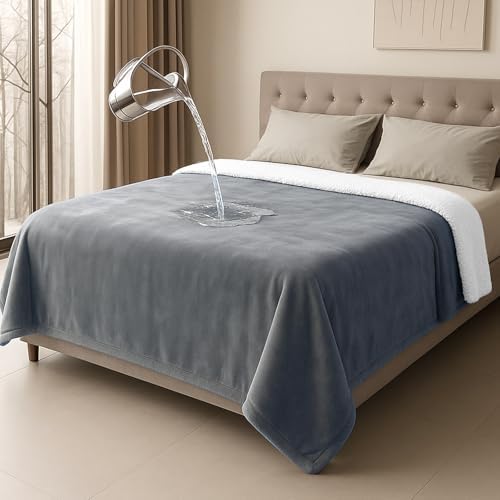 Tisancy Waterproof Gray Blanket for Dog Cat Puppy, 80'' x 60'' Double Side Leakproof Reversible Double Side Sherpa Flannel Fleece 3 Layer Lightweight Blanket, Absorb50oz(Gray/White), Machine Washable by Tisancy