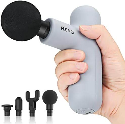 NEPQ Mini Massage Gun, SK6 Fascial Gun Portable Deep Tissue Percussion Muscle Back Head Massager for Pain Relief with 4 Massage Heads 4 Speed High-Intensity Vibration Rechargeable (Gray) by NEPQ