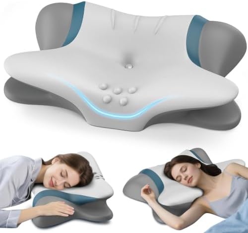 Cervical Neck Pillow for Pain Relief - Ergonomic Side Sleeper Pillow for Neck Support, Orthopedic Memory Foam Pillows for Sleeping, Contour Cervical Pillow Bed Pillow for Back Sleepers (Light Grey) by beslovo