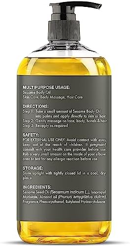 Majestic Pure Sesame Massage Oil, Nourishing Carrier Oil, 8 Fl Oz - Image 4