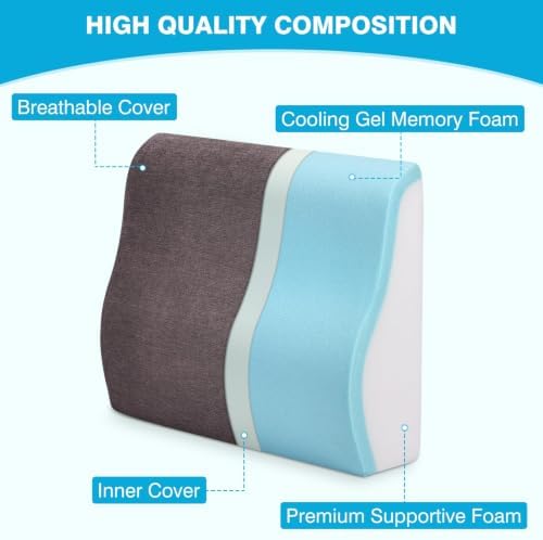 Back Support Pillow for Recliner Dual Layer Lumbar Support Pillow with Gel Memory Foam Ergonomic Orthopedic Couch Lumbar Cushions for Elderly Lower Back Pain Relief Washable Cover Brown - Image 2
