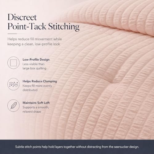 CozyLux Full Size Comforter Set 7 Pieces Blush Pink Seersucker Bed in a Bag - Image 4