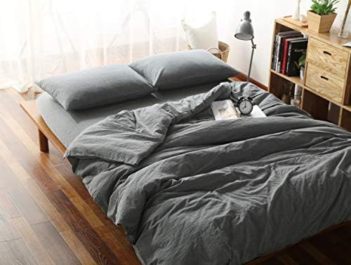 F.Y.Dreams 100% Washed Cotton Duvet Cover for Weighted Blanket 60x80 inches with 16 Ties, Zipper on Long Side/Grey/Just Duvet Cover by FYDreams