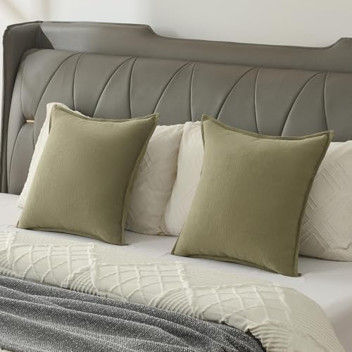 FUTEI Pack of 2 Chenille Throw Pillow Covers 16x16 Inch, Olive Green - Image 6