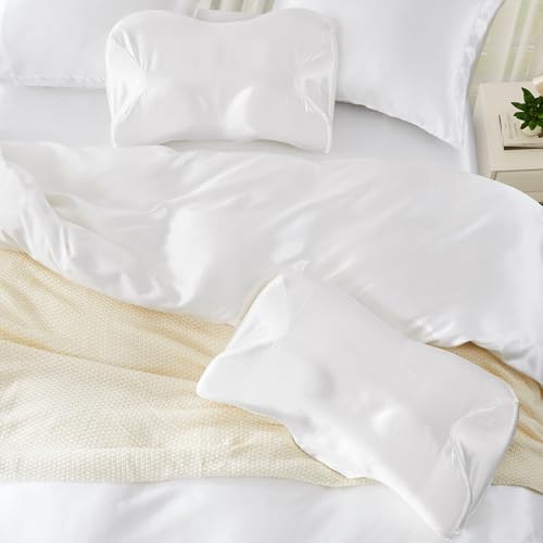P Pothuiny Ivory White Satin Cervical Pillow Case Cover 1-Pack with Zipper - Image 3