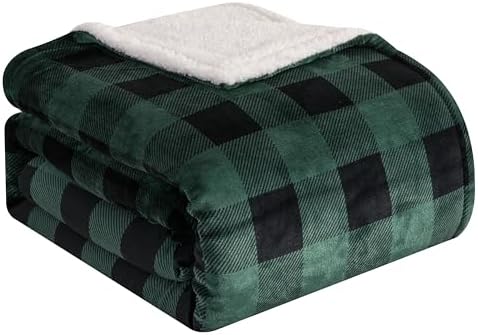 Elegant Comfort Ultra Soft Reversible Buffalo Plaid Flannel Sherpa Blanket - Cozy Silky Checkered Fleece Throw for Couch, Bed - Plush Fuzzy Warm Winter Blanket for Gift, Twin XL, Green by ELEGANTCOMFORT