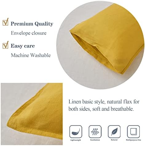 Simple&Opulence 100% Linen Lumbar Pillow Cover 12 x 20 Inches Set of 2 Rectangular Decorative Throw Cushion Cover for Couch Sofa Bed Living Room Office Soft Breathable Farmhouse - Mustard Yellow - Image 3