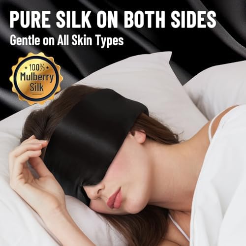 100% Mulberry Silk Sleep Mask, Large Eye Cover for Sleeping, Comfortable and Pressure-Free Sleeping Masks for Women Men, Completely Blackout (Black) - Image 2