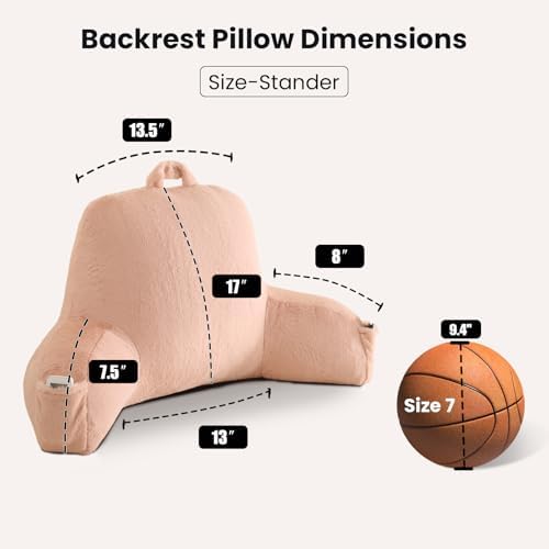 Soft Reading Pillow for Bed with Arms,Middle,Light Pink,Faux Fur - Image 3