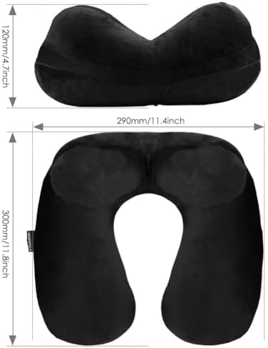 Inflatable Travel Pillow, Soft Velvet Inflatable Neck Pillow for Traveling, Airplanes, Train, Car, Office with Compact Bag, Breathable Washable Cover, Suit for Adults Sleeping - Black - Image 5