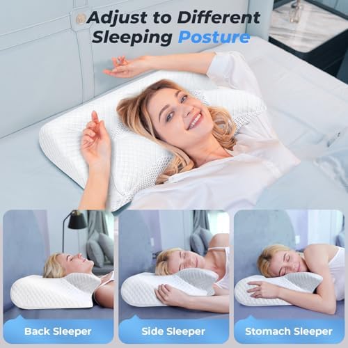 SAHEYER Cervical Neck Pillow, Ergonomic Memory Foam Pillow for Neck Pain Relief and Snoring, 2 in 1 Orthopedic Pillow for Back, Stomach Sleeper, Side Sleeper, White - Image 4