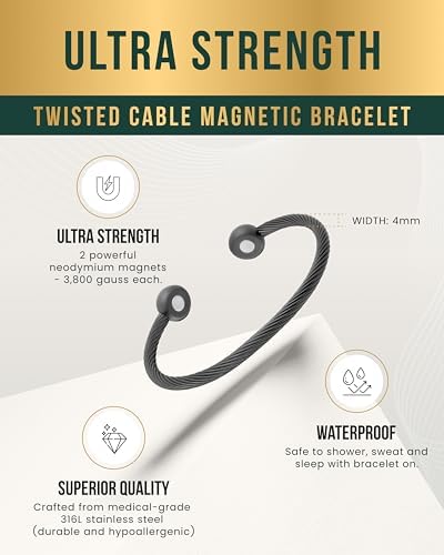 MagnetRX® Twisted Cable Magnetic Bracelet Cuff (Gunmetal, Small) - Image 4