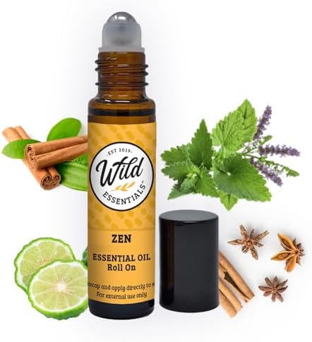 Wild Essentials Zen Essential Oil Roll On, 10ml, for Meditation, Yoga, Relaxation, Stress, Calming Made with Organic Jojoba Oil, Ready to Use, Moisturizer, All Natural by WildEssentials