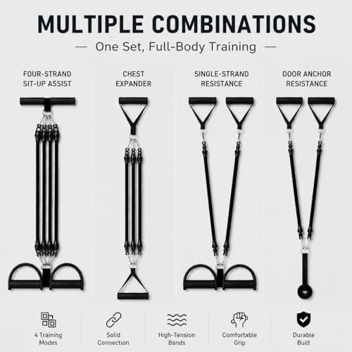 100LB Pedal Resistance Band with Handle, Portable Adjustable Tension Rope, Heavy Duty 4-Tube Full Body Exercise Equipment Set for Home Workout - Image 3