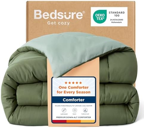 Bedsure Full Comforter Duvet Insert, All Season Bed Comforter, Quilted Down Alternative Duvet, Box Stitched Comforters with Corner Tabs, Machine Washable, 82 x 86 Inches (Green/Light Green) by BEDSURE
