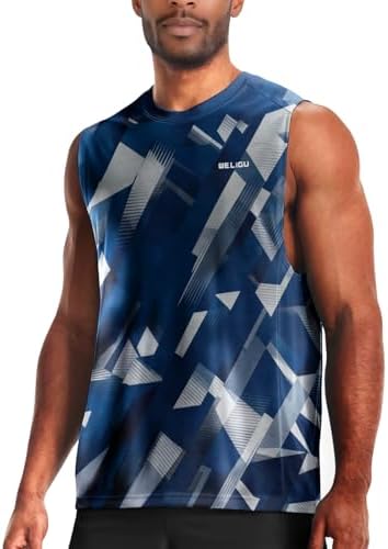 Men's Sleeveless Swim Shirts Quick Dry Moisture Wicking Gym Shirts Breathable Workout & Beach by WELIGU